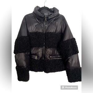 DKNY Women's Sherpa Panel Zip-Front Puffer Jacket NWOT SIZE LARGE